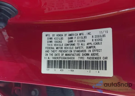 2016 Honda Accord Sport from USA, damaged, VIN 1HGCR2F55GA064638